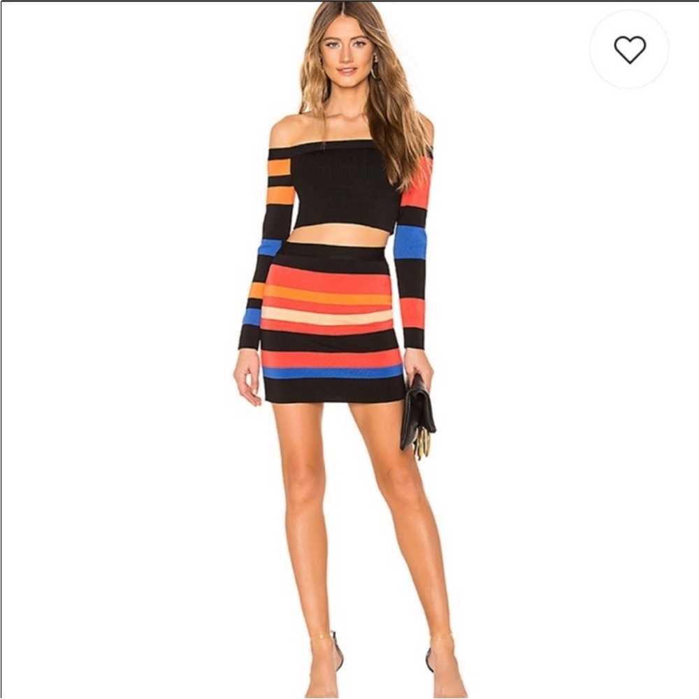 NBD Multicolor Striped Off-Shoulder Set